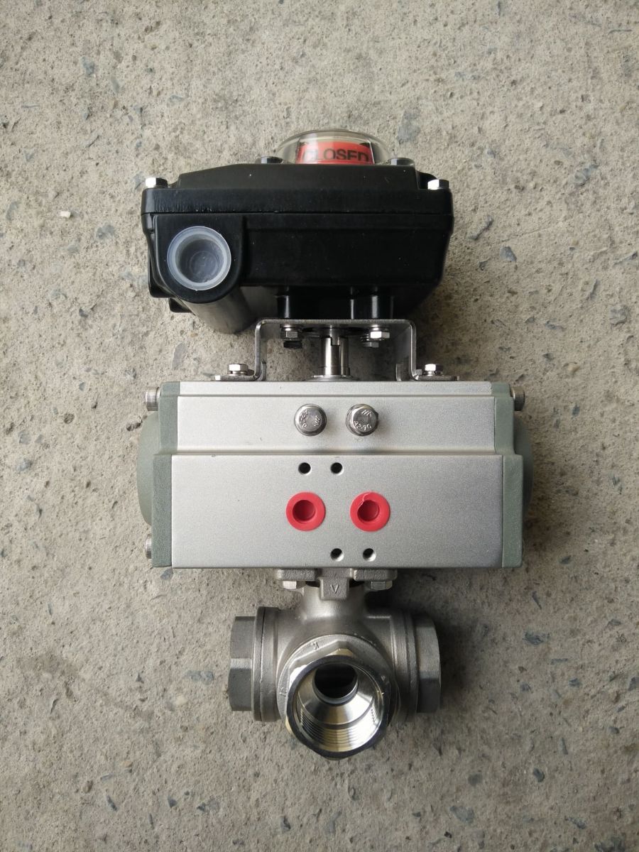 Motor điều khiển khí nén kết hợp với van bi inox 3 ngã