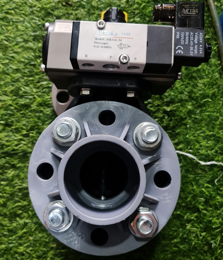 bộ điều khiển khí nén kèm solenoid kết hợp với van bướm nhựa mặt bích