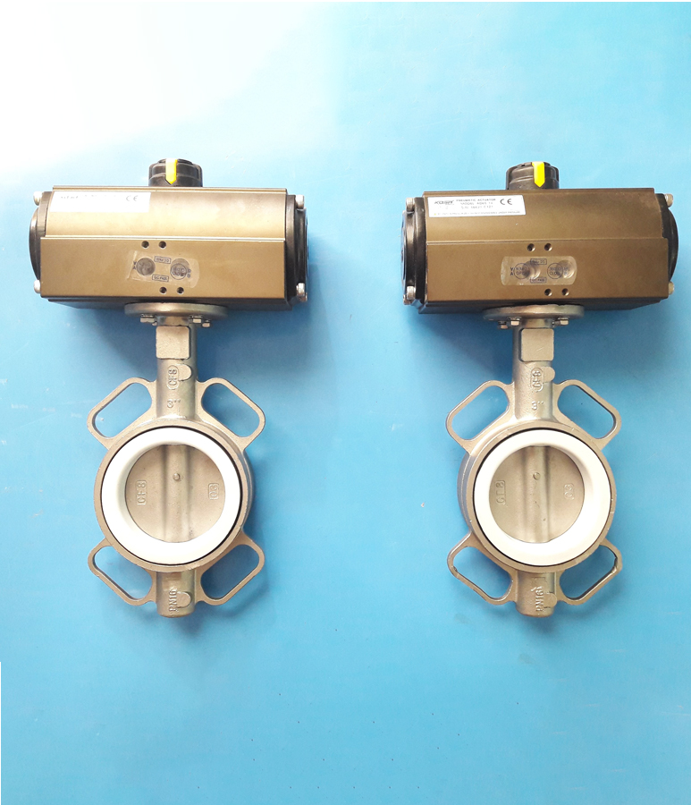 van bướm inox kiểu wafer kết hợp với bộ điều khiển khí nén Kosaplus Hàn Quốc