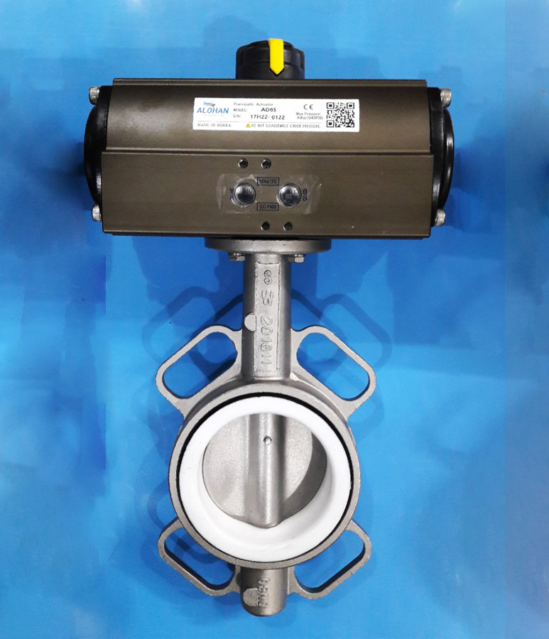 van bướm kiểu wafer chất liệu inox điều khiển khí nén